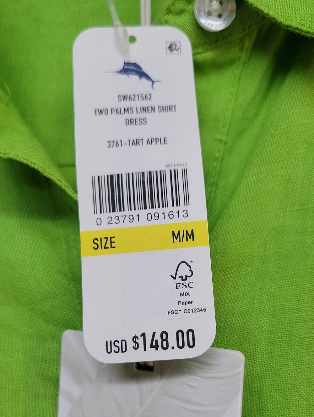 NWT Tommy Bahama Linen Button Front Shirt Dress Tart Apple Green MSRP $148 - Picture 2 of 7